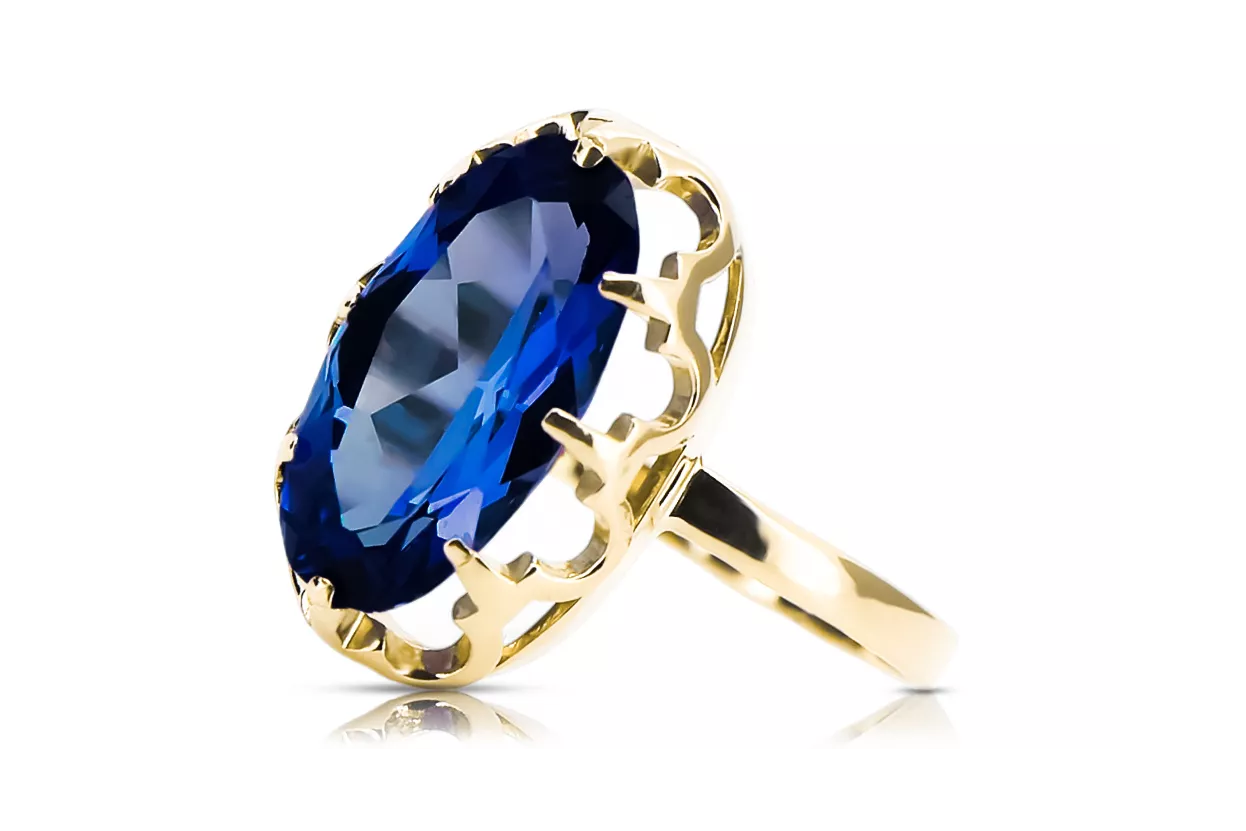 Винтидж бижута Пръстен Сапфир 14K жълто злато vrc253y